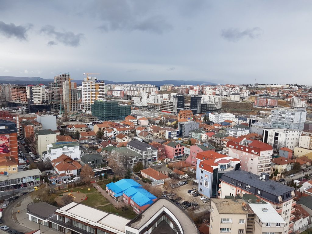 View from the bell tower of Mother Teresa Cathedral in Pristina Kosovo
