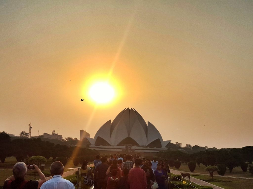 new delhi lotus temple sunset indian subcontinent south asia