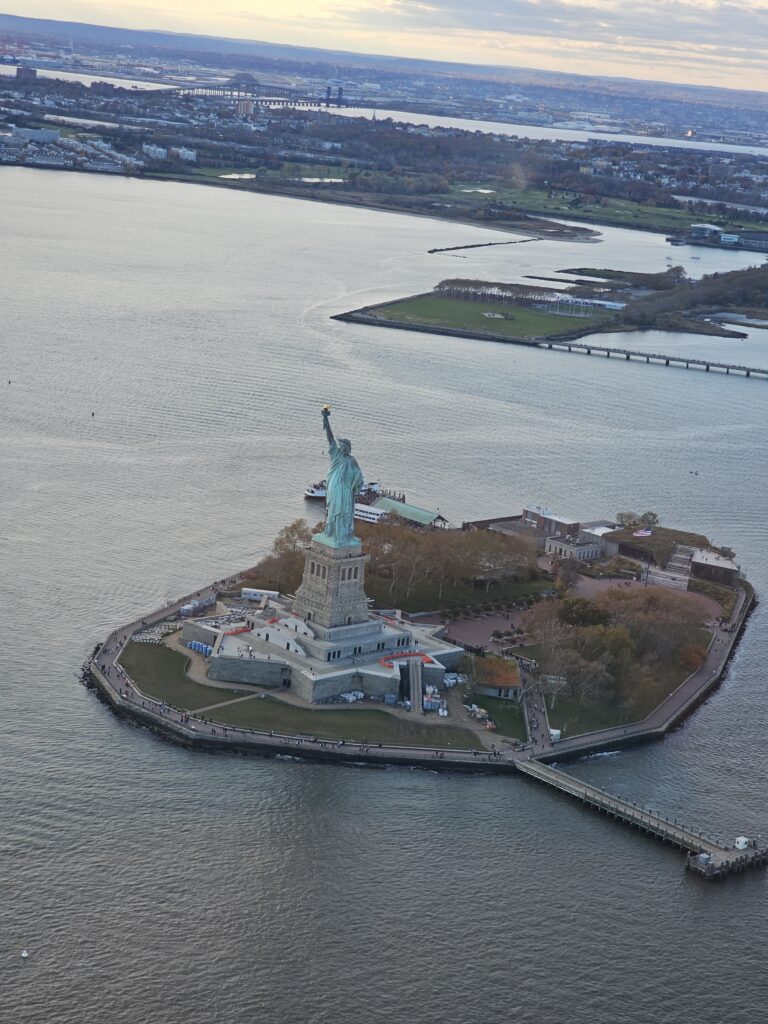 statue of liberty from helicopter